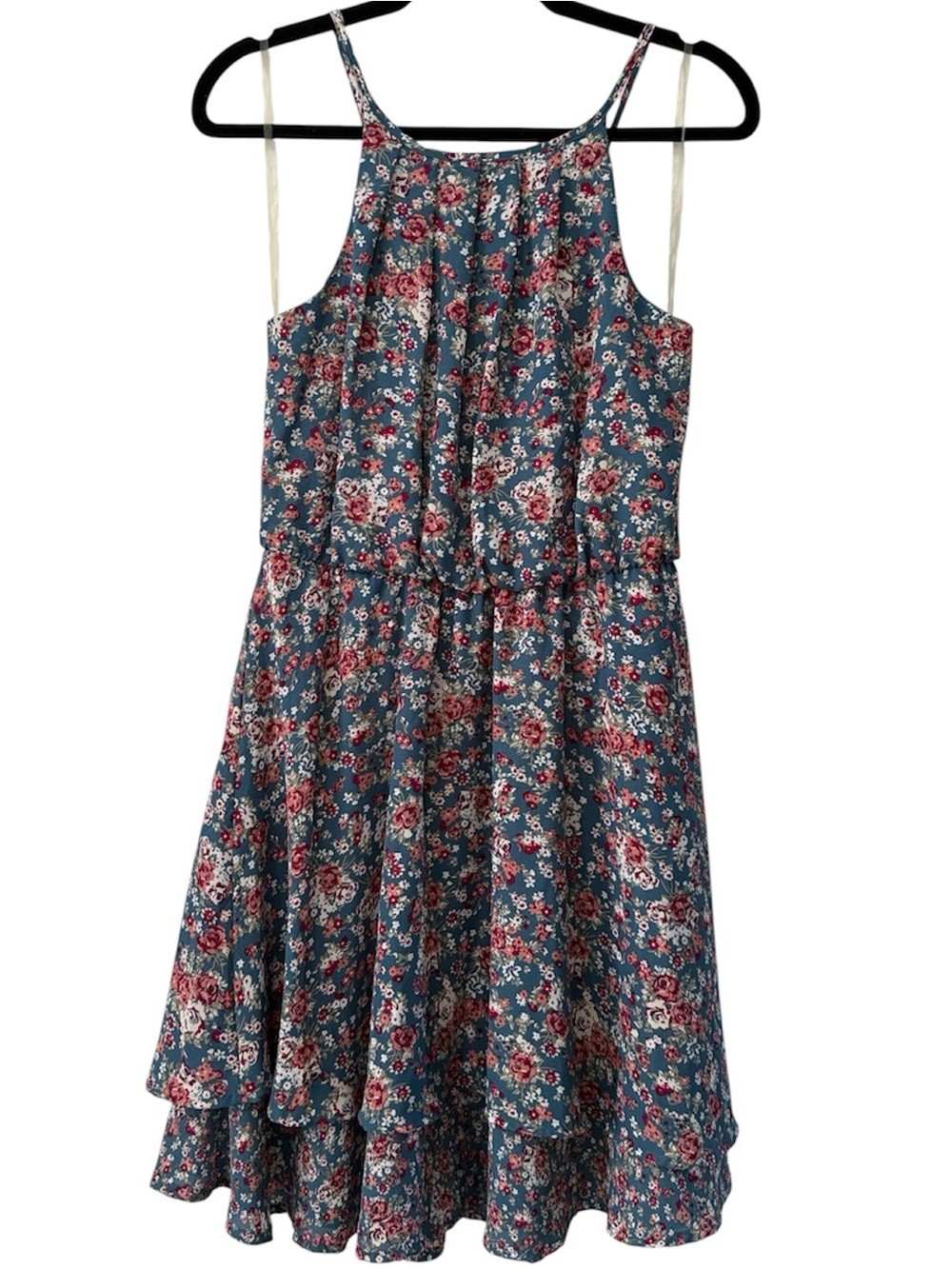 Blue Rain Blue and Red Floral Mini Dress NWT